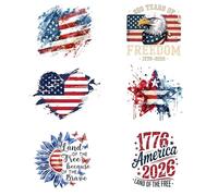 6 Sheets 250th Anniversary Iron on Patches,Independence Day Eagle and Flag Designs Iron on Patches Heat Transfers Vinyl,4th of July DTF Ready to Press for Clothes Jacket Bag DIY Decoration