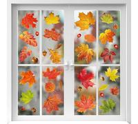 6 Sheets Autumn Window Stickers, Autumn Window Clings, Home Decor Reusable Leaves Clings, Double Static Cling Decals Perfect for Home Glass Windows, Halloween and Autumn Thanksgiving