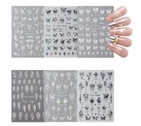 6 Sheets Butterfly Nail Art Stickers, 3 Designs Self-Adhesive Nail Art Decals, Nail Decoration Sticker, Assorted Butterfly Nail Tattoos, Manicure Deco Sticker, DIY Nail Art Accessories for Women Girls