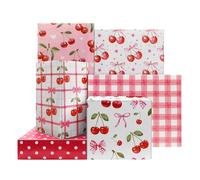 6 Sheets Cherry Bow Wrapping Paper Pink Bow Gift Wrap Gingham Romantic Ribbon Wrapping Paper Folded Flat for Girls Birthday Baby Shower Bridal Valentines Anniversary Christmas,20 x 27 Inch