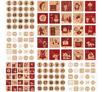 6 Sheets Christmas Advent Calendar Numbers Sticker, 25 Days Christmas Countdown Calendar Stickers Christmas Boxes Tags Adhesive Labels for Kids DIY Gifts Craft Xmas Holiday, 1.6 Inch (Kraft Style)