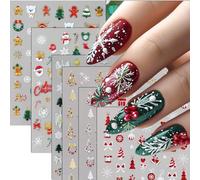 6 Sheets Christmas Nail Art Stickers,3D Christmas Nail Decals Self-Adhesive with Santa Claus Snowflake Elk Deer Snowman Xmas Tree Design, Manicure Decal Nail Art DIY Decor Supplies for Women