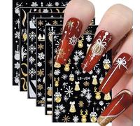 6 Sheets Christmas Nail Art Stickers - Nail Stickers & Decals Self-Adhesive Gold Silver Bling Glitter Reindeer Line Snowflake - Nail Art Design Decoration Accessories for Women Girls Christmas Party