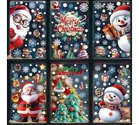 6 Sheets Christmas Stickers,3D Christmas Window Stickers, 175Pcs Double Sided Static Christmas Holiday Decor Set, with Santa Claus, Snowman,Xmas Tree, for Merry Christmas Scene Indoor Decorations