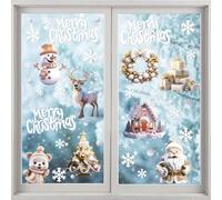 6 Sheets Christmas Window Clings Waterproof Double-Sided Reusable Snowflake Santa Claus Reindeer Window Decals White Stereo Static Sticker for Holiday Christmas Party Home Windows Glass Decor
