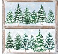 6 Sheets Christmas Window Clings Xmas Tree Winter Forest Reusable Window Decals for Xmas Holiday Party Home School Office Decor