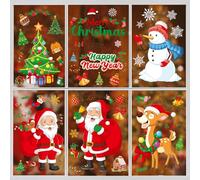 6 Sheets Christmas Window Stickers - Self-Adhesive Santa Claus, Reindeer, Snowflakes, Snowman Window Decals - Suitable for Shopping Mall & Home Decoration