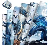 6 Sheets Dragon Wrapping Paper, Birthday Wrapping Papers Roll, Blue Gift Wrap Dragon Gift Wrapping Paper for Men Boys Christmas Birthday Party Supplies Festive Decoration, 70x50cm