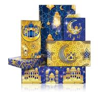 6 Sheets Eid Mubarak Wrapping Paper,Blue and Gold Ramadan Wrapping Paper Moon Star Pelita Mosque Gift Wrap Paper for Islam Holiday Eid Al-fitr Corban Festival Muslim Party Gift Packing,68 x 51 cm