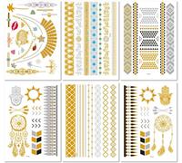 6 Sheets European And American Style Large Gold Foil Temporary Tattoo Stickers Waterproof Realistic Bohemian Style Retro