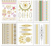 6 Sheets European And American Style Large Gold Foil Temporary Tattoo Stickers Waterproof Realistic Bohemian Style Retro
