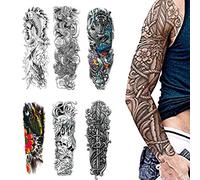 6 Sheets Full Arm Temporary Tattoo Body Transfer Stickers,Waterproof Skull Tiger Dragon Pattern Arm Fake Tattoos Stickers For Men and Women