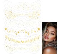 6 Sheets Glitter Freckles | Face Glitter Speckles Patches | Fake Freckles Stamp Temporary Tattoos Face Stickers for Women Festival Halloween Christmas Carnival Parties Makeup(Gold B)
