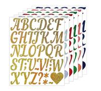 6 Sheets Glitter Letter Stickers 2 Inch Self Adhesive Letters with Golden Sand Alphabet Stickers Multi-Color Vinyl Letters Sticky Letters for Crafts DIY Scrapbooking Door Mailbox Bulletin Board