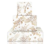 6 Sheets Gold Foil Pinecone & Pine Branch Wrapping Paper, 50x70 cm, Shimmering Laser Holographic Pattern on White Base, Luxury Gift Wrap For Christmas Holiday and Winter Birthday