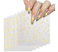 6 Sheets Gold Nail Stickers, 3D Metallic Flower Leaf Nail Art Stickers, Self Adhesive Nails Decals for Girls and Women, Elegant Floral Manicure Decoration for DIY Nails Art, 3 Sizes Nail-Accessories
