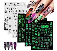 6 Sheets Halloween Glow in The Dark Nail Art Stickers, Decals Self-Adhesive Scream Spider Web Pumpkin Skull Bat Ghost, Fluorescent Nail Stickers, Luminous DIY Nail Decals and Decorations