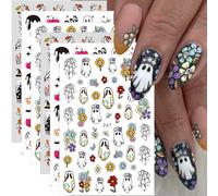 6 Sheets Halloween Nail Art Stickers Flower Spider Ghost Pumpkin Bat Spider 3D Self-Adhesive Nail Stickers Design Gothic Nail Decals Holiday Nail Decorations Supplies for Women DIY Salon Manicure
