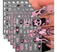 6 Sheets halloween Nail Stickers - Cute Halloween Nail Decals Ghost Spider Web - Pink Butterfly Sequins Halloween Nail Art- Stitch Nail Stickers