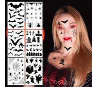 6 Sheets Halloween Tattoos, Halloween Removable Face Stickers Fake Spider Bat Tattoo for Cosplay Make Up Party Decoration Women Girl Black White Face Body Hands A8ZZBFWST