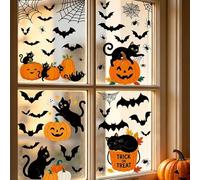 6 Sheets Halloween Window Clings Cute Cat Pumpkin Bat Spider Web Window Stickers, Double-Sided Removable Window Decals for Home Glass Window Halloween Indoor Party Decorations
