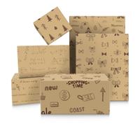 6 Sheets Kraft Birthday Wrapping Paper Musical Notes,Bows,Maths,Pine Tree and Dreamcatcher Design Gift Wrap Paper Folded Flat Art Paper for Birthday Baby Shower Christmas DIY Crafts Gift Packing