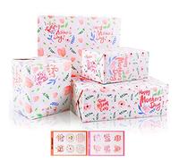 6 Sheets Mother's Day Gift Wrapping Paper, Pink Floral Wrapping Paper Set with Stickers, Pastel Gift Wrap Paper for Mother's Day, Thanksgiving, Anniversary or DIY Crafts, 50x70cm