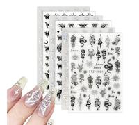 6 Sheets Nail Art Decals - Self-Adhesive Stickers Set for Laser Snake, Butterfly, Star, Moon Designs - Women & Girls Nail Studio Accessories