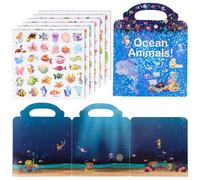 6 Sheets Ocean Animals Sticker Activity Book, Cute Cartoon Sea Animal Stickers Preschool Learning Educational Reusable Sticker Toy for Toddlers Kids Birthdays Theme Party Favor Supplies Craft