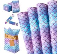 6 Sheets of Mermaid Wrapping Paper Under the Sea Gift Wrap Folded Flat Mermaid Art Paper for Birthday Bridal Baby Shower Wedding DIY Crafts Gift