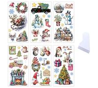 6 Sheets Rub On Transfer Stickers Christmas Rub On Sticker Vintage Christmas Tree Snowman Gnome Snowflake Aesthetic Decoration Christmas Stickers for Furniture Scrapbook Window Glass Cups