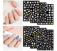 6 Sheets Small Daisy Nail Stickers, Self-Adhesive Colorful Daisy Flowers Bunny Daisy Nail Stickers Floral Rabbit Leaves Nail Art Decals Decoration Accessories Suitable for Women and Girls