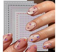 6 Sheets Star Nail Decals for Nail Art, 3D Self Adhesive Cosmic Nail Stickers in White, Black, Red, Purple, Silver, Laser Pentagram Nail Art Stickers, Mini Star Nail Design