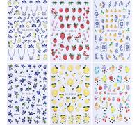 6 Sheets Summer Fruit Nail Stickers, Lemon Nail Stickers, Strawberry, Cherry, Daisy, Blueberry, Flower Vine, 3D Self-Adhesive, Can DIY Nail Art Design Decorations by Yourself