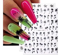 6 Sheets Summer Palm Tree Nail Stickers Red Flower Leaf Nail Art Decals DIY Hawaiian Beach Tropical Coconut Style Manicure Tattoos Stickers for Women Girls Manicure Design