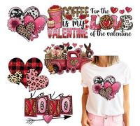 6 Sheets Valentine’s Day Iron on Patches Pink Theme Heat Transfer Vinyl Decals Heart Lips Dwarf Leopard Letter Print DTF Transfer Ready to Press Washable Iron on Appliques for Clothing Bag DIY Craft