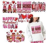 6 Sheets Valentine’s Day Iron on Patches Pink Theme Heat Transfer Vinyl Decals Heart Lips Dwarf Leopard Letter Print DTF Transfer Ready to Press Washable Iron on Appliques for Clothing Bag DIY Craft
