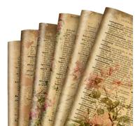 6 Sheets Vintage Floral Wrapping Paper -Not Roll- Retro Newspaper Kraft Gift Wrap Folded Flat Rose Flower Craft Art Paper for Party DIY Wrapping Supplies, 19.7 x 27.6 Inch