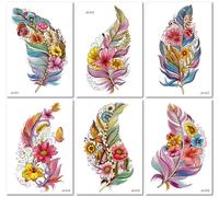 6 Sheets Waterproof Dreamy Feather Floral Arm Tattoo Stickers For Parties Beaches And Gatherings Temporary Tattoos