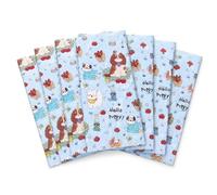 6 Sheets Wrapping Paper, Blue Doodle Puppy Gift Set with Ribbon and Tape, Gift Wrap for Children's Birthday and Party Favours, Birthday Present Packing for Pet Lovers and Little Ones, 50x70cm