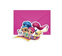 6 Shimmer and Shine Invitation Cards and Envelopes 14 x 9 cm