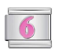 6 Six Number Age Birthday Birth Month Date Anniversary Pink Silver Italian 9mm Link Stainless Steel Bracelet Charm Compatible With Nomination 9mm Bracelet