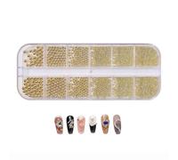 6 Sizes Nail Charm Gold Silver Caviar Beads, Mini Small Stainless Steel Nail Beads for Acrylic Nails, Gold Nailed Charm with Gems Balls Chains, Caviar Beades for Nails Art DIY Accessories (CTH-09)