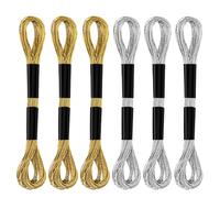 6 Skeins Embroidery Threads, Metallic Embroidery Floss Friendship Bracelet Cross Stitch Thread for Sewing Making Yarn Craft String Art Supplies (Gold + Silver)