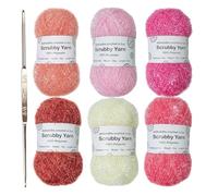 6 Skeins Sparkles Scrubby Ya-rn, Scrubby Yar-n, Cotton Yarn, Assortment Pastel Y-arn, Rainbow SparklyYarn, for Crocheting Knitting Dishcloths Washcloths Home Decor, Polyester DishclothYarn
