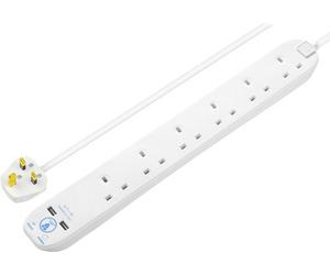 6 Skt 2M 13A Srg Ext Lead + Usb White SRGU6210N-MP