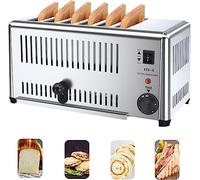 6 Slice Commercial Stainless Steel Toaster With Hand Pop-Up, Extra Wide Slots for Hamburger Buns, Removable Crumb Tray, Five Speed Adjustable