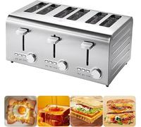 6 Slice Toaster - Commercial Pop-Up Toaster with Extra Wide Slots, High Lift, 7 Browning Levels, Cancel/Defrost/Reheat Functions, Removable Crumb Tray - Brushed Stainless Steel(Silver)