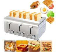 6 Slice Toaster - Commercial Pop-Up Toaster with Extra Wide Slots, High Lift, 7 Browning Levels, Cancel/Defrost/Reheat Functions, Removable Crumb Tray - Brushed Stainless Steel (Silver)