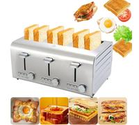 6 Slices Toaster Commercial Pop-Up Toaster With Extra Wide Slots, 7 Browning Levels, 2250W Stainless Steel Toasters, Removable Crumb Tray, Defrost/Cancel/Reheat Function(6 piezas)